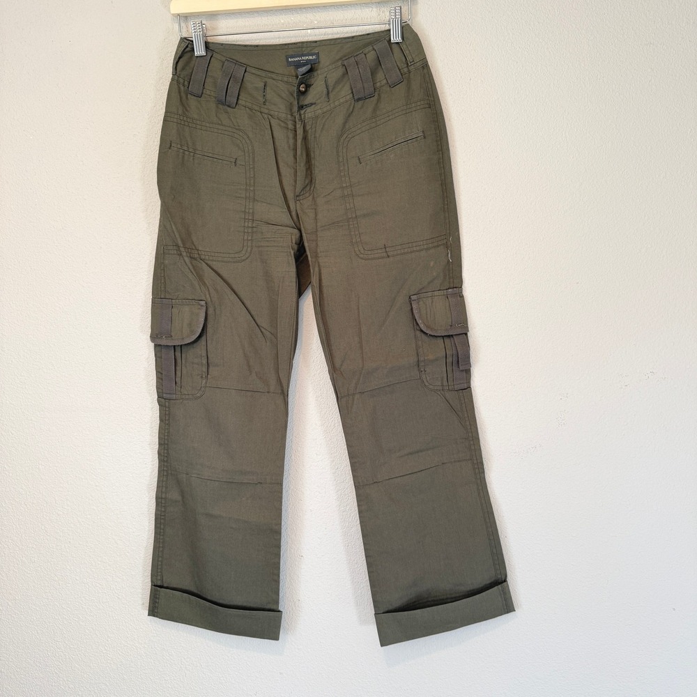 Banana Republic Womens Olive Green Cotton Cargo Pants Straight Leg Size 4
